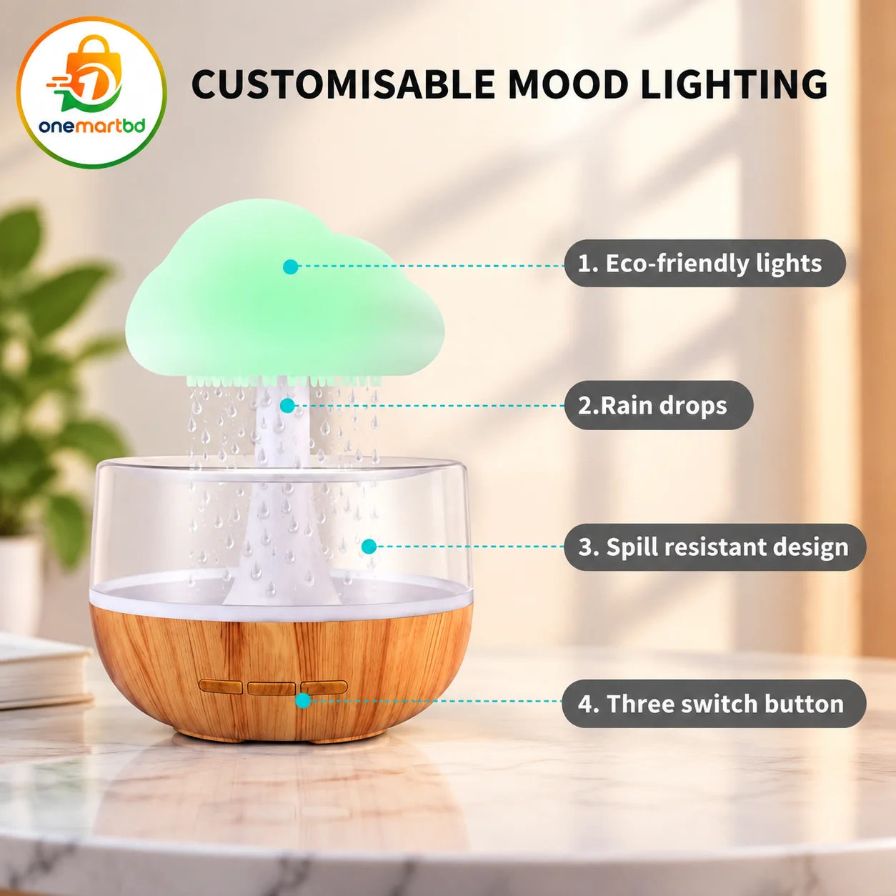 Rechargeable Rain Cloud Humidifier Mushroom Lamp